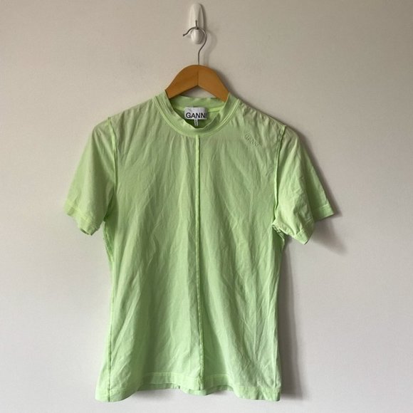 Ganni Light Stretch Jersey T Shirt Top Light Patina Green Sz L - Picture 3 of 7